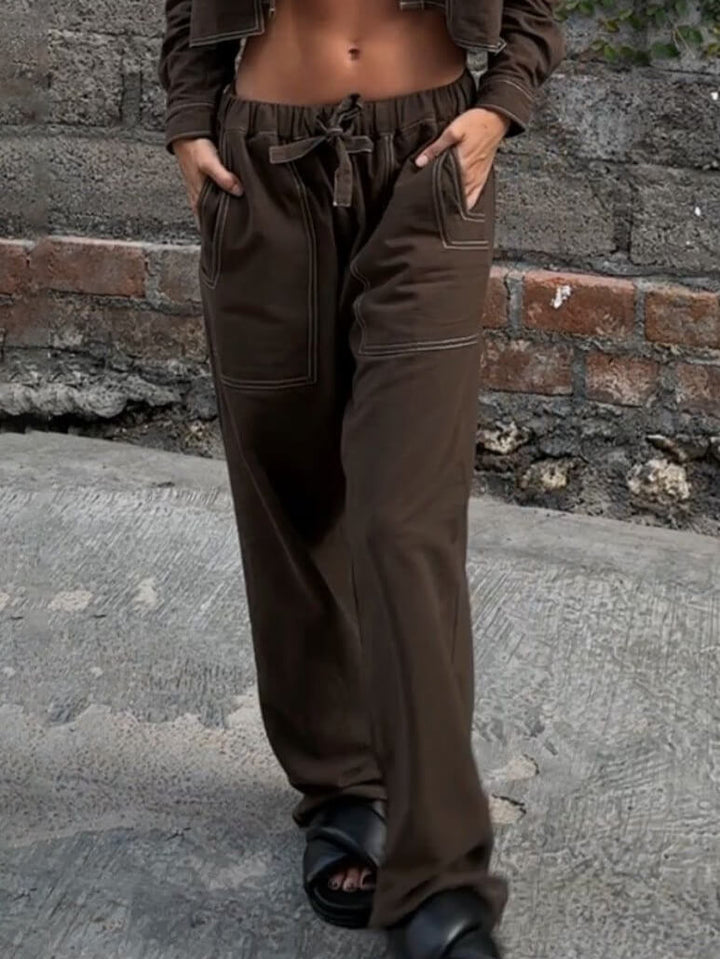 Fashion Pocket Workwear Style Patch Pocket Wide Leg Pants