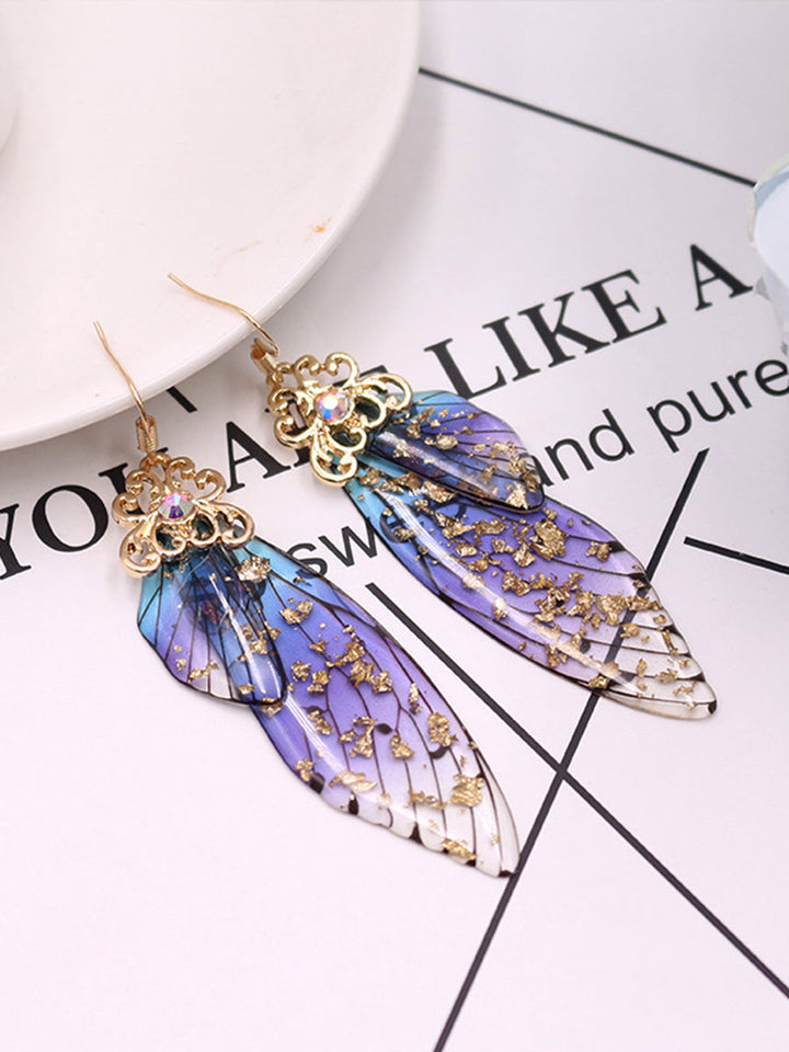 Butterfly Wing Blue Rhinestone Cicada Wing Crystal Eareringe