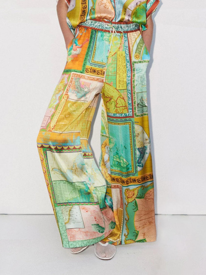 Exquisite Satin Unique Geometric Print Wide-Leg pantaloni