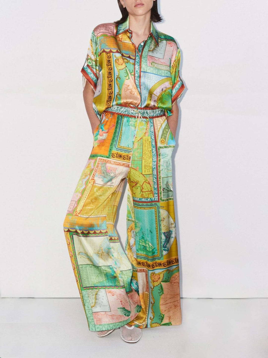 Exquisite Satin Unique Geometric Print Wide-Leg pantaloni