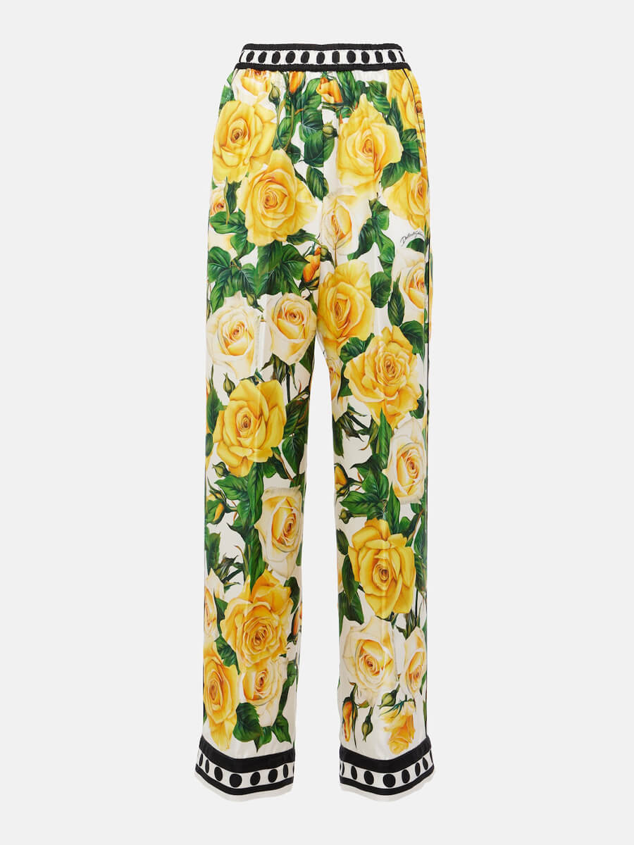 Εξαίσια Rose Print Loose Long Wide Leg Παντελόνι