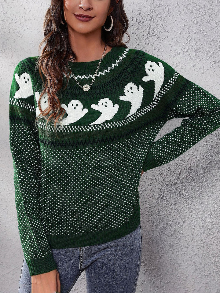 Halloween Ghost Retro Polka Dot Maglione a maniche lunghe