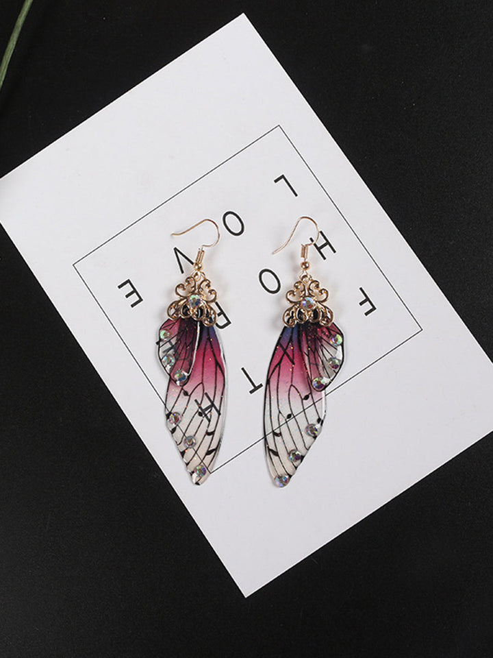 Butterfly Wing Purple Rhinestone Cicada Wing Crystal Earrings