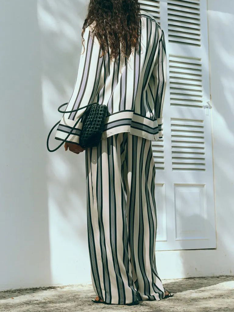 Modern Satin Irregular Striped Loose Shirt