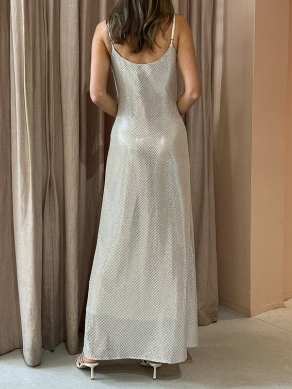 Personalized Fashion Silver Shiny Sexy Off-Shoulder Maxi Dress