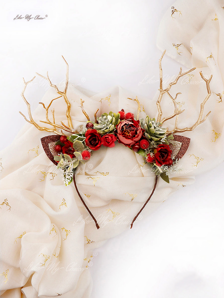 Diadema de reno de Navidad con astas de rosa | LikeMyChoice