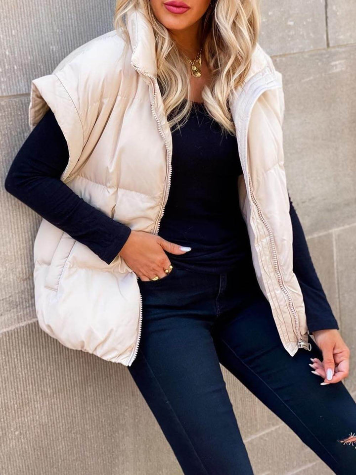 Giacca gilet in cotone con tasca a zip per pendolari, con colletto in piedi alla moda