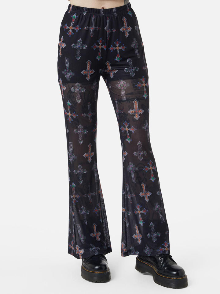 Fun Halloween Printed Mesh Flared Pants