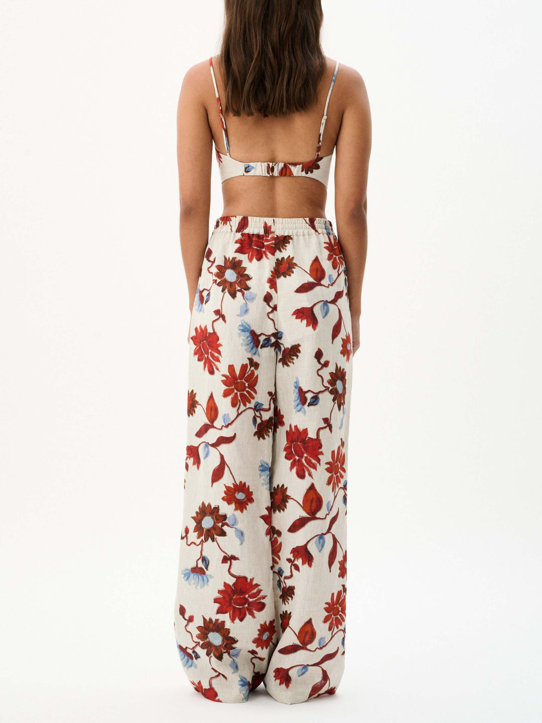 Exquisito pantalón de pata ancha con encaje y estampado floral