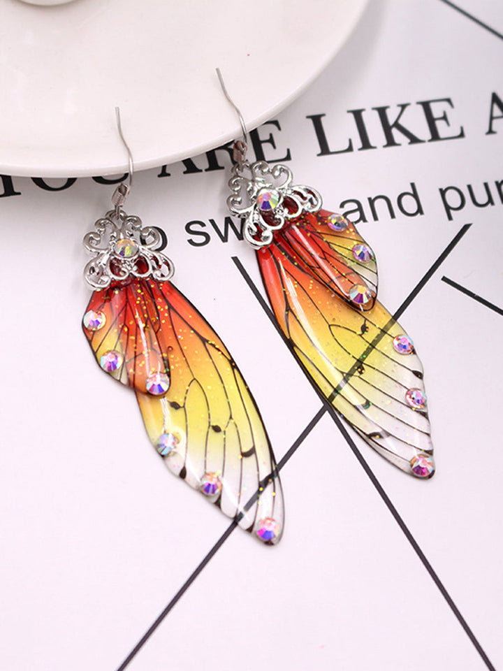 Boucles d'oreilles Aile de papillon en strass jaune Aile de cigale en cristal