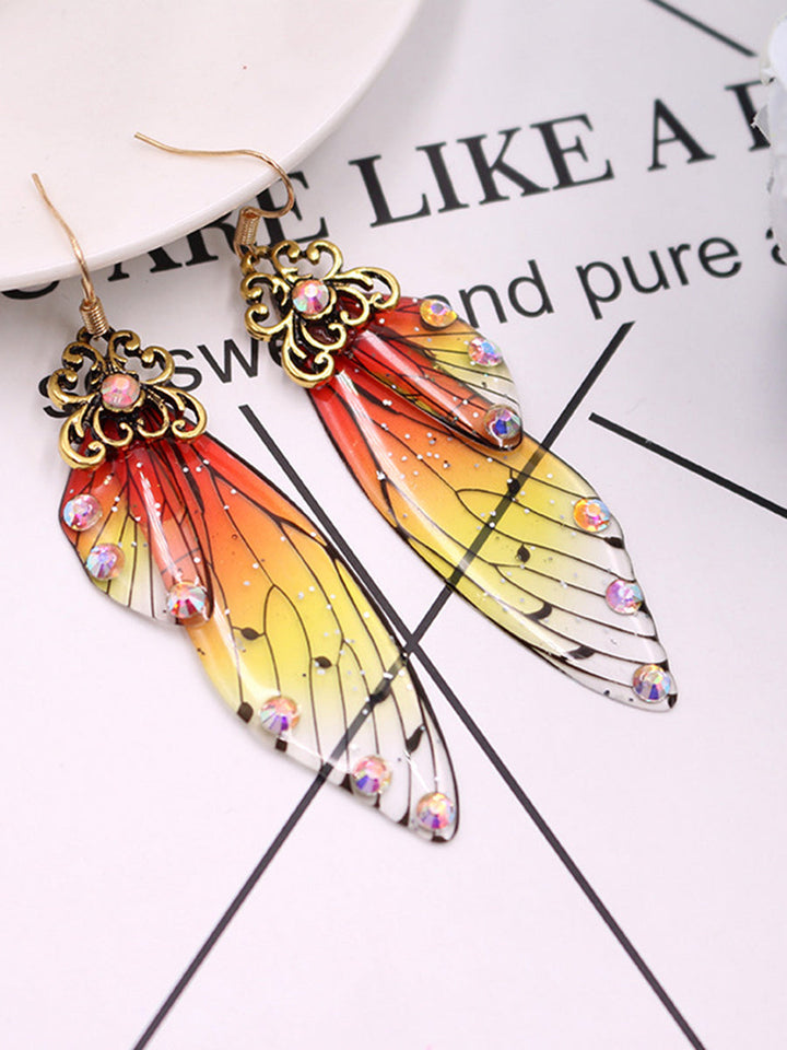 Boucles d'oreilles Aile de papillon en strass jaune Aile de cigale en cristal