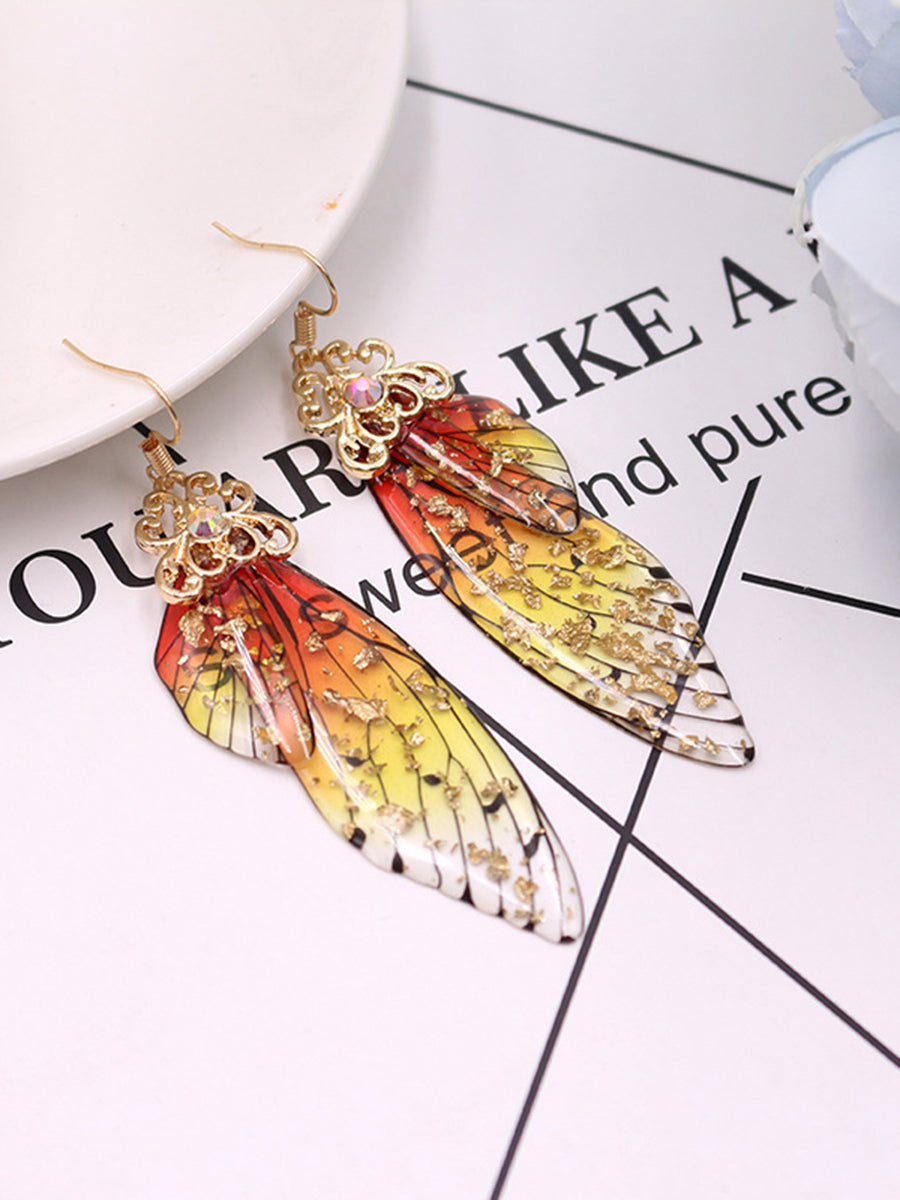 Boucles d'oreilles Aile de papillon en strass jaune Aile de cigale en cristal