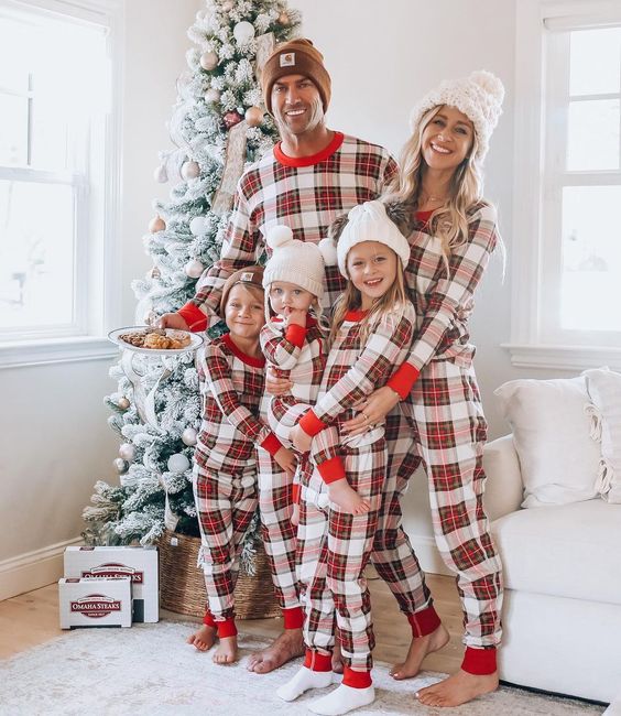 Gemengde kleuren geruite bijpassende Fmalily pyjama set (met hondenkleertjes voor huisdieren)