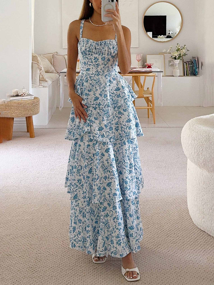 Γλυκό Floral Backless σέξι φόρεμα Midi