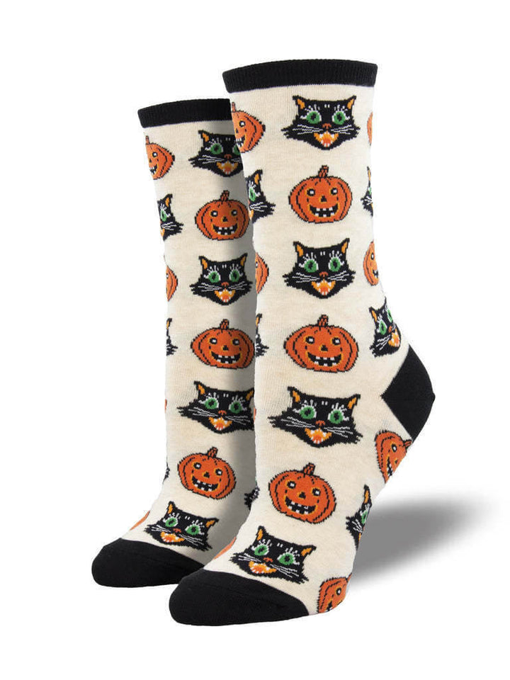 Calzini di Halloween divertenti con zucca e gatto