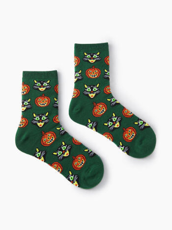 Pumpkin and Cat Halloween Socks