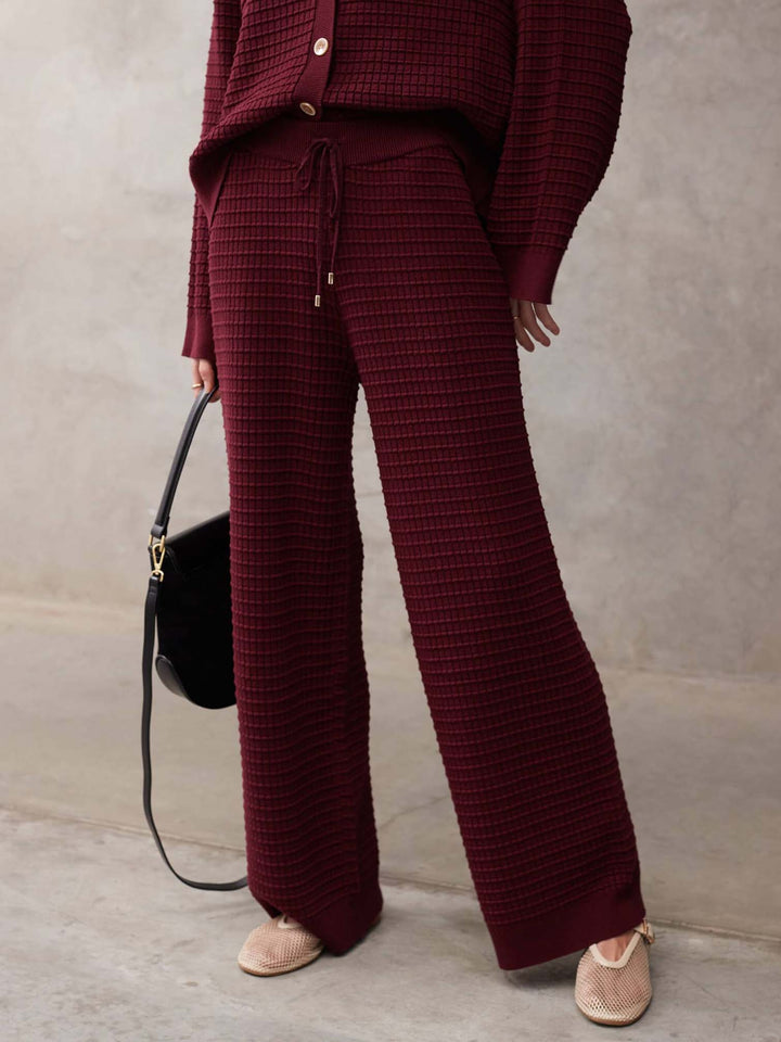 Fashionable Textured Wool Loose Wide-Leg Pants