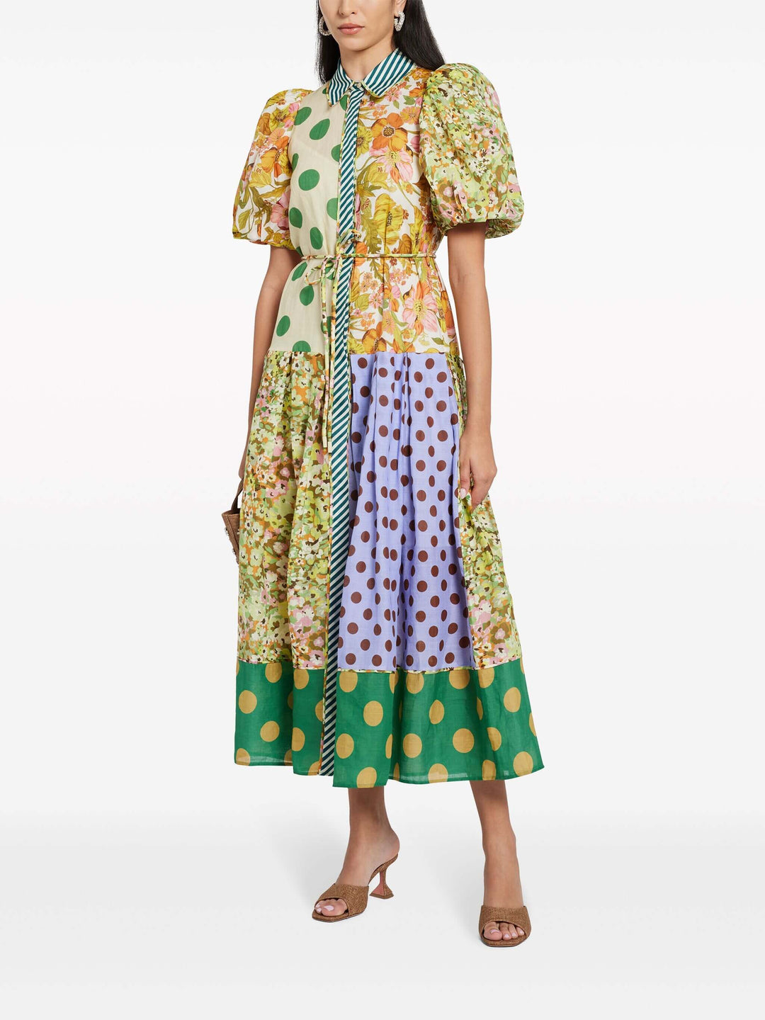 Prachtige Retro Bloemenprint Pofmouw Midi Dress