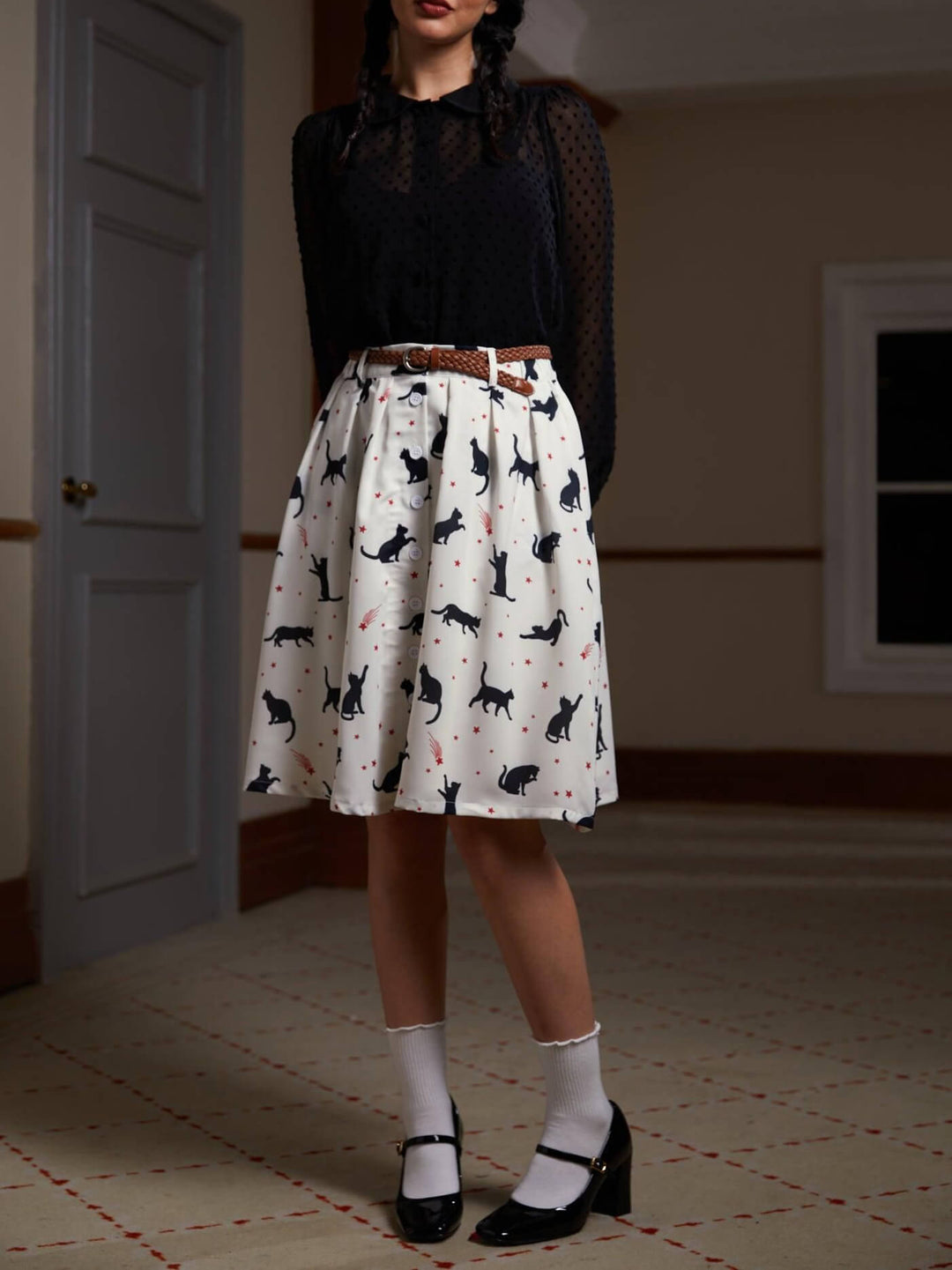 Fun Halloween Cat Print Skirt