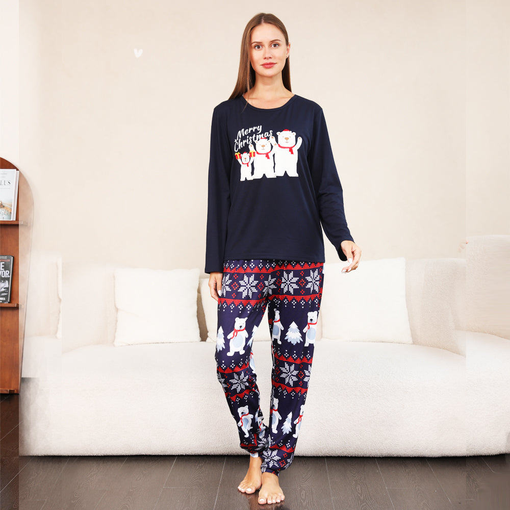 Kerstmis Familie Bijpassende Pyjama Set Navy Ijsbeer Pyjama