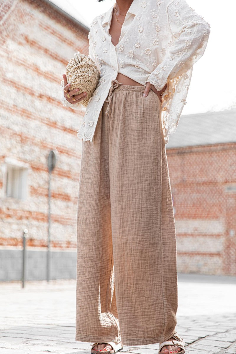 Modern Casual Solid Color Loose Wide-Leg Pants