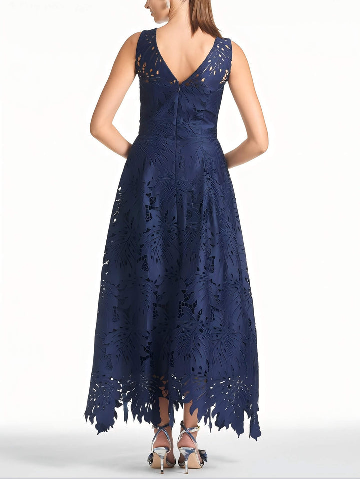 Exquisite Lace Hollow V-Neck Midi Dress