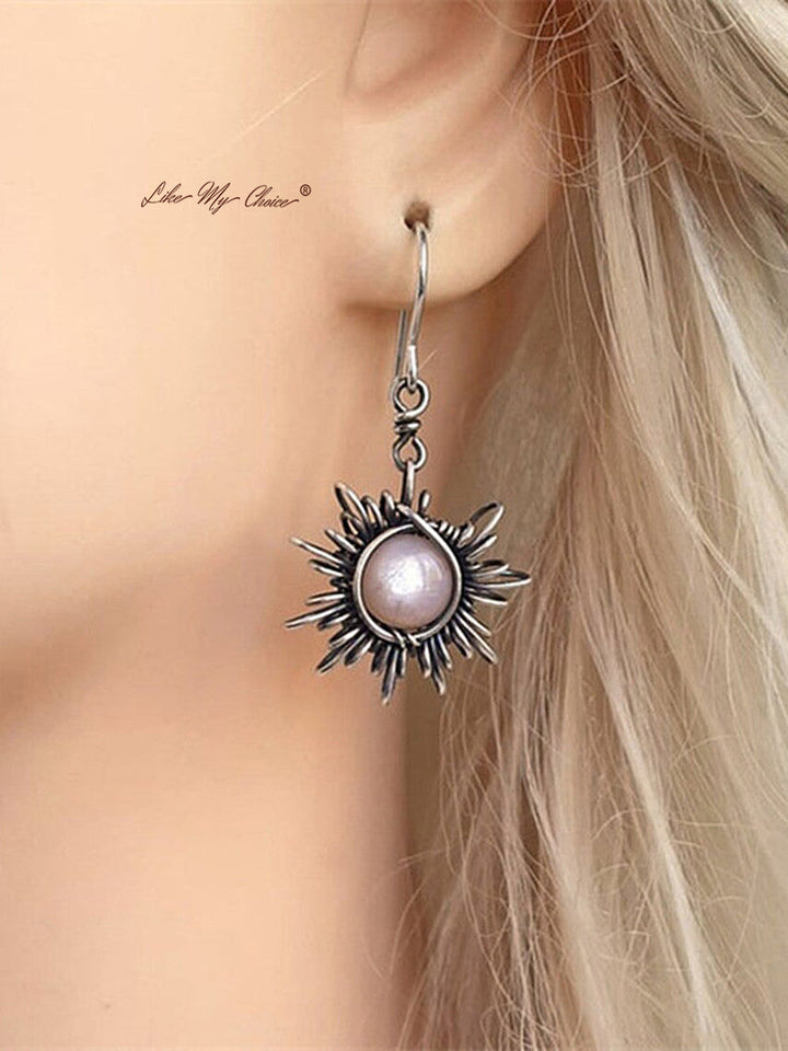 Boucles d'oreilles Boho cristal pierre de lune Boucles d'oreilles pendantes asymétriques soleil lune