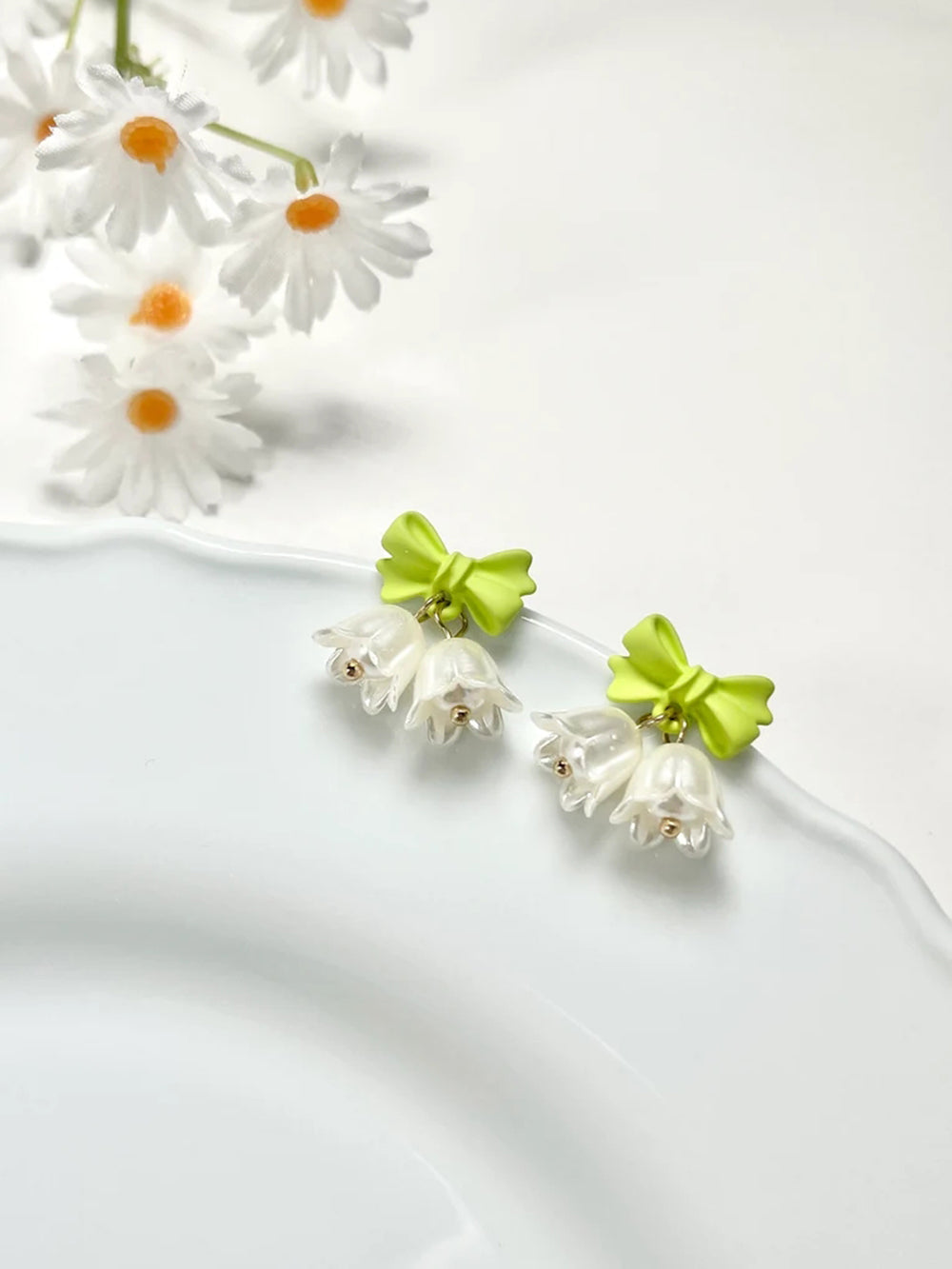 Boucles d'oreilles Tassel - Tulipes Bow White Fairy Flowers