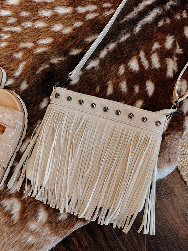 Fringe Decor Crossbody Bag Λευκό