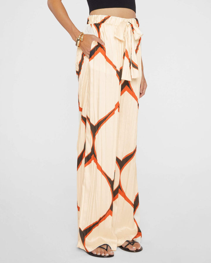 Exquisite Satin Abstract Geometric Print Loose Wide-leg Pants