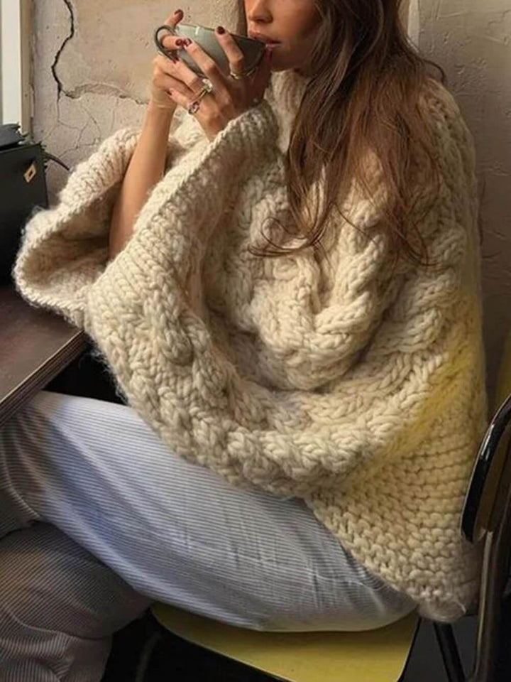 Casual And Versatile Sweet Cable-Knitted Trumpet Sleeve Sweater