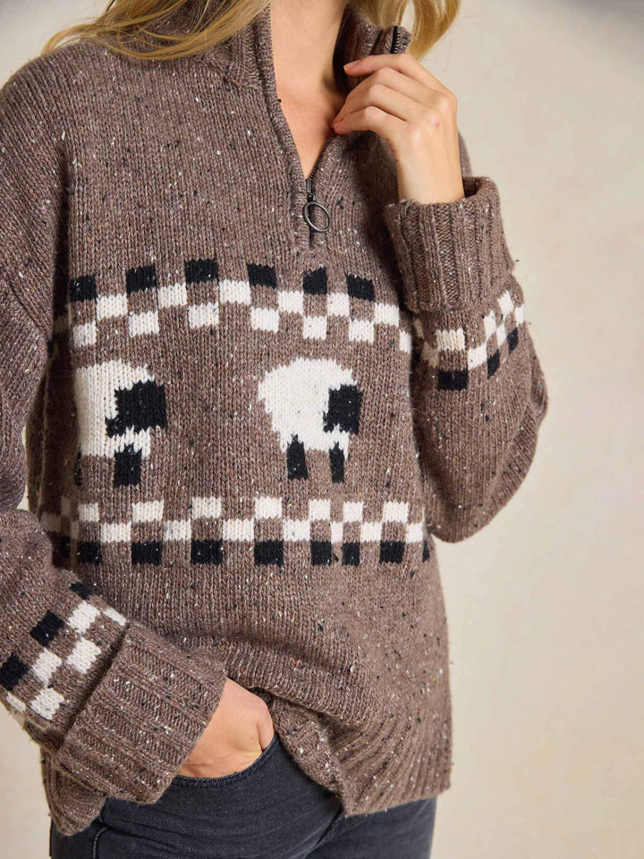 Funny Sheep Cartoon Pattern Square Neck Sweater