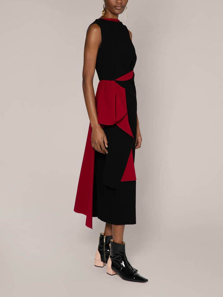 Unique Black And Sangria Patchwork Midi Dress