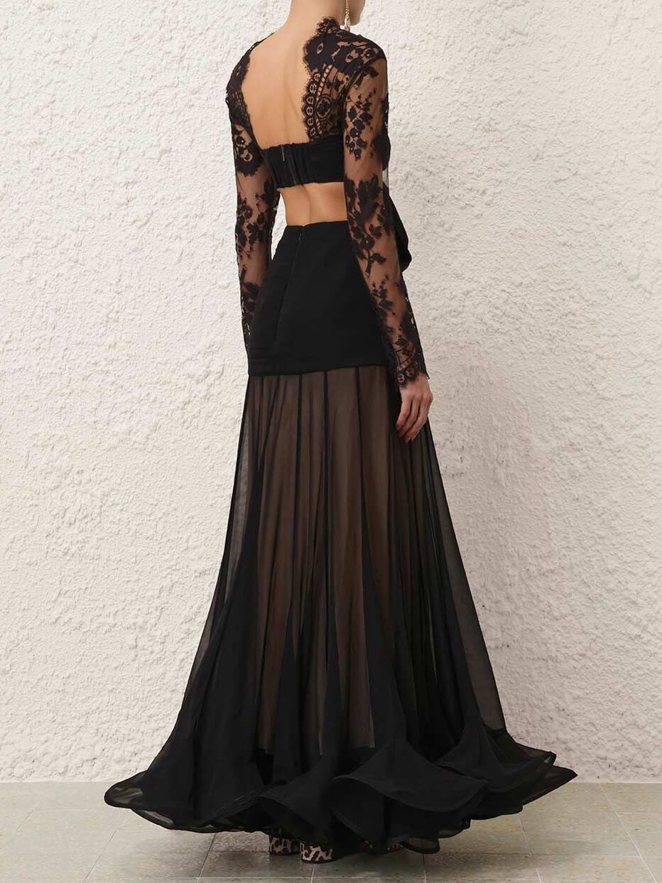 Elegant Lace Hollow A-line Maxi Dress