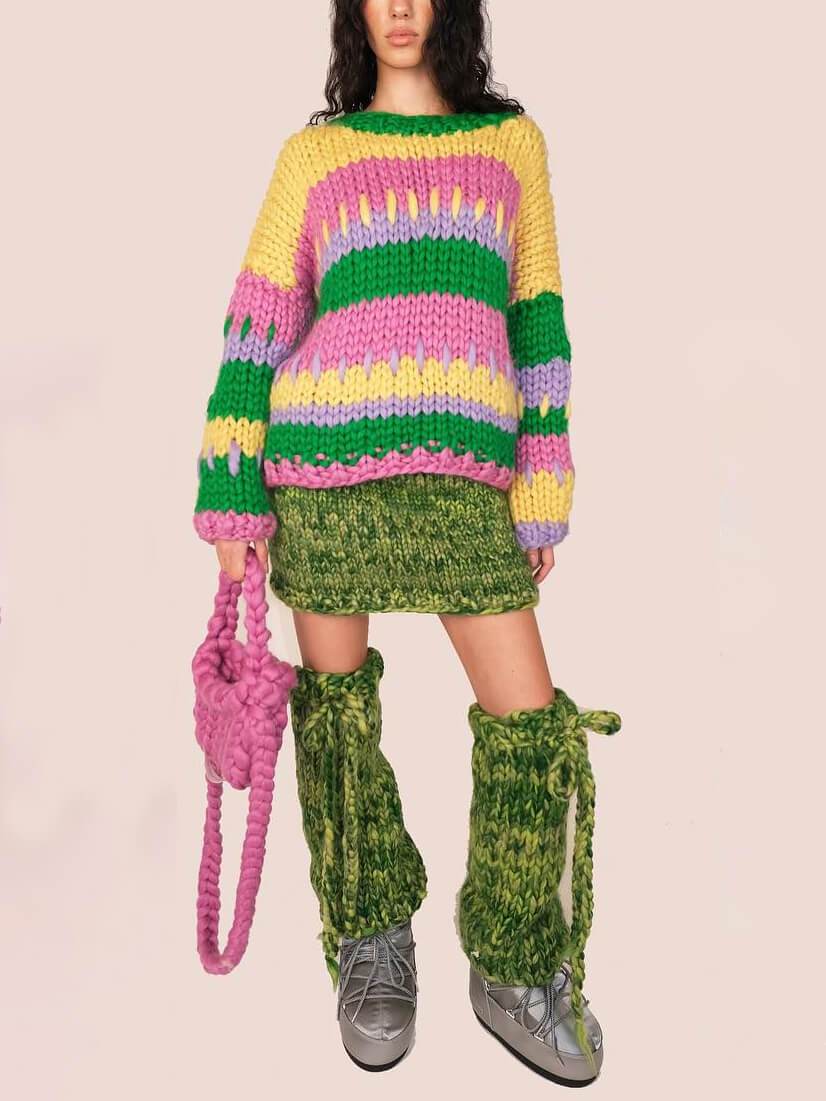 Unique Colorful Striped Loose Crewneck Sweater