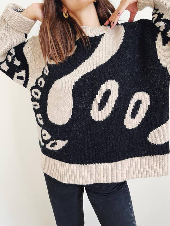 Fun Octopus Pattern Loose Sweater