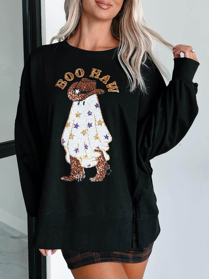 Halloween Ghost Sequin Print Casual Loose Sweatshirt