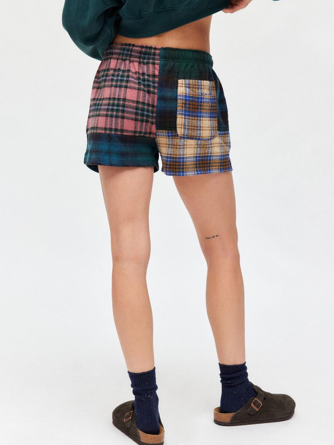 Unique Plaid Shorts Loose Stitching Pajama Set