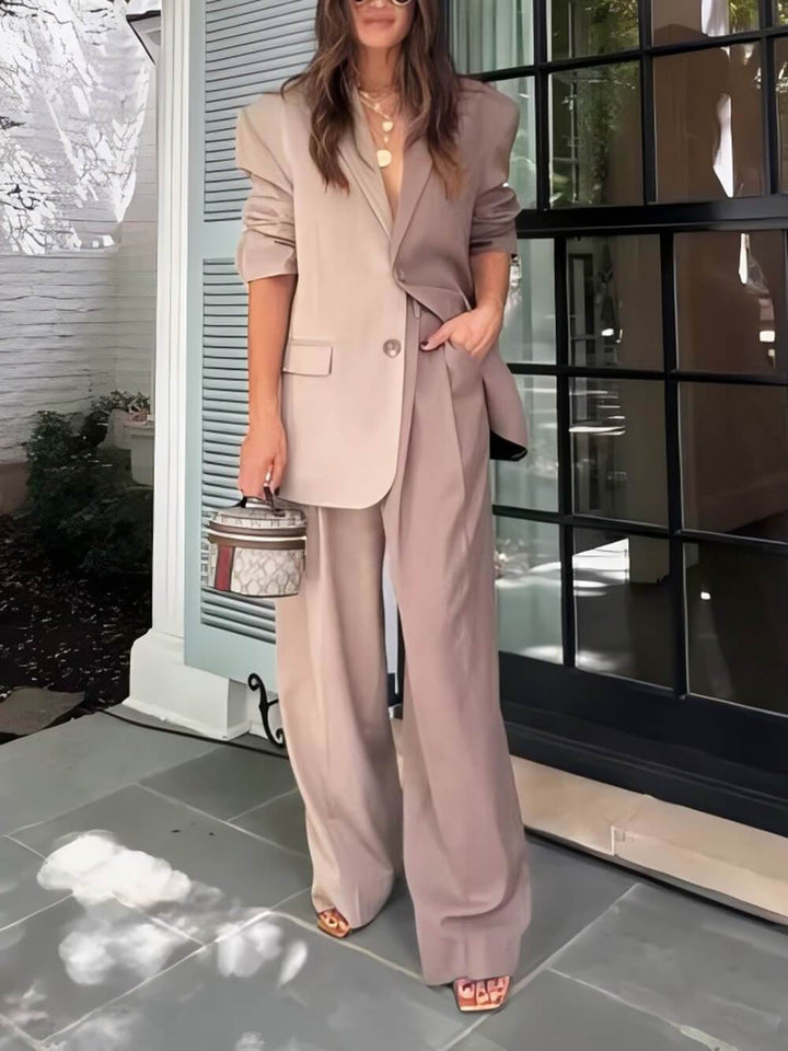 Unique Two-Tone Colorblock Classic Suit-Style Wide-Leg Pants