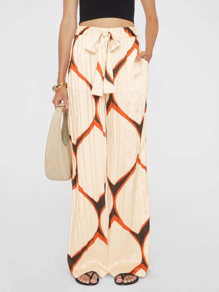 Exquisite Satin Abstract Geometric Print Loose Wide-leg Pants