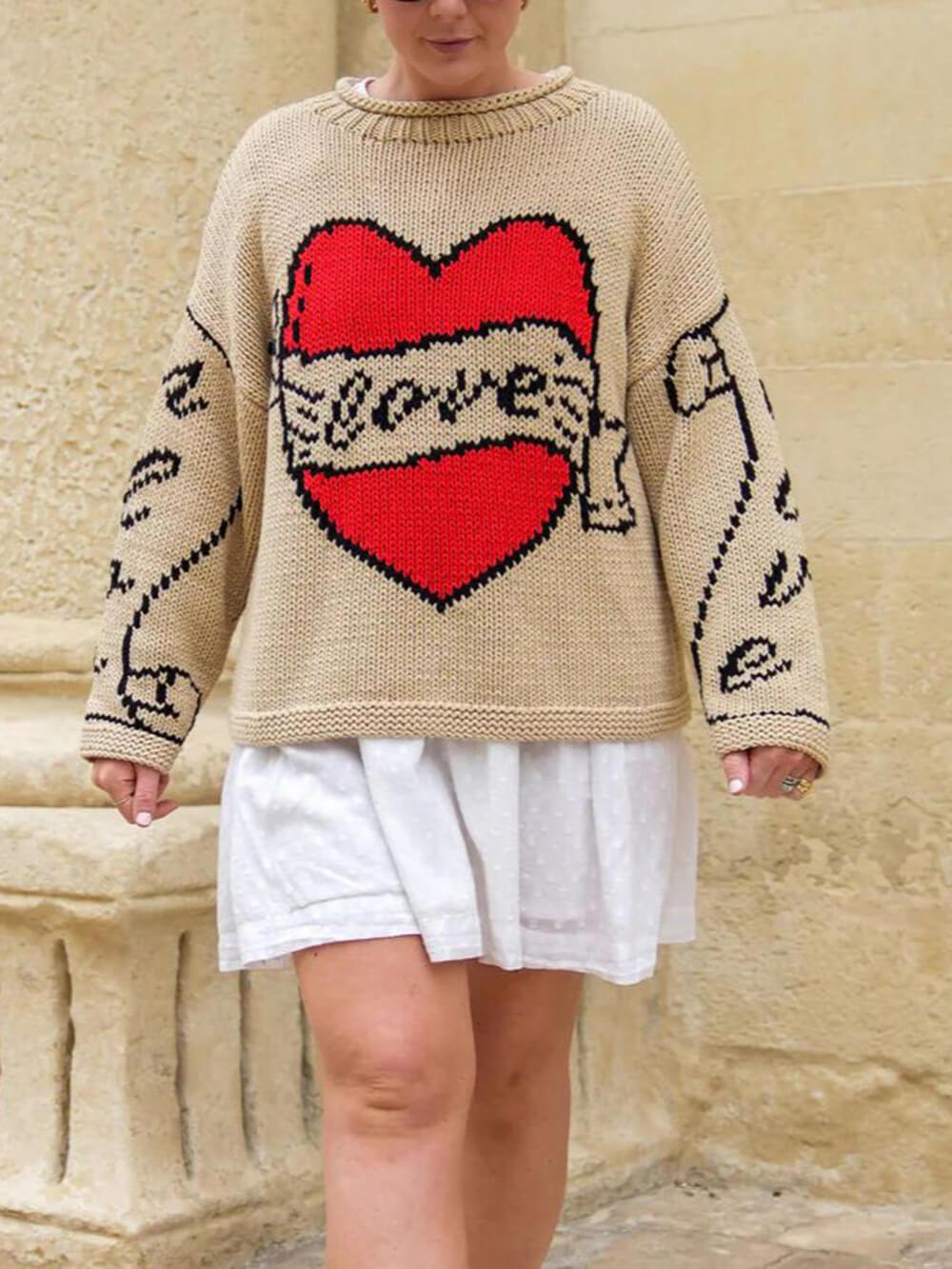 Classic Youthful Heart Letter Sweater