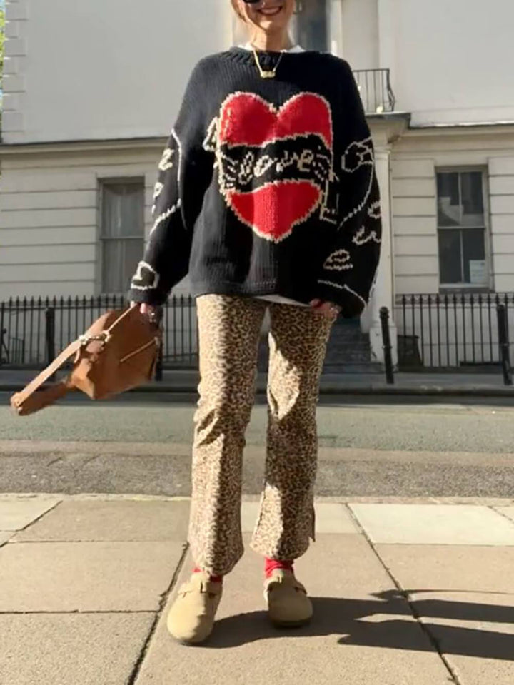 Classic Youthful Heart Letter Sweater