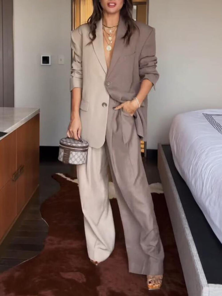 Unique Two-Tone Colorblock Classic Suit-Style Wide-Leg Pants