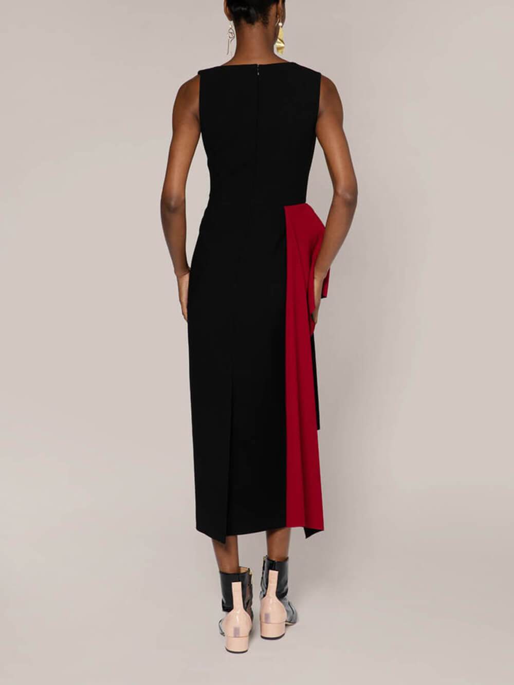 Unique Black And Sangria Patchwork Midi Dress