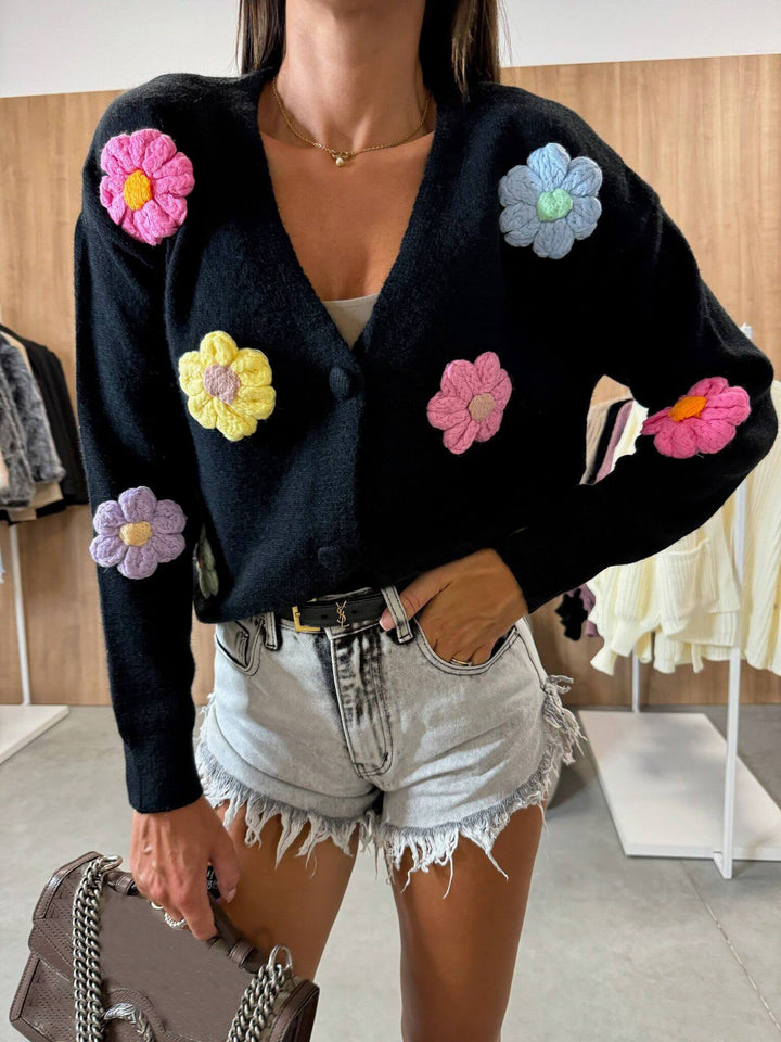 Casual Virka Blomma Cardigan Tröja Jacka