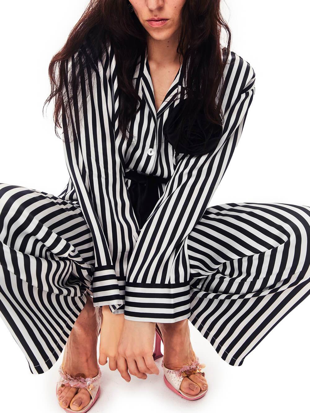 Loose Oversized Satin Printing Pajama Set