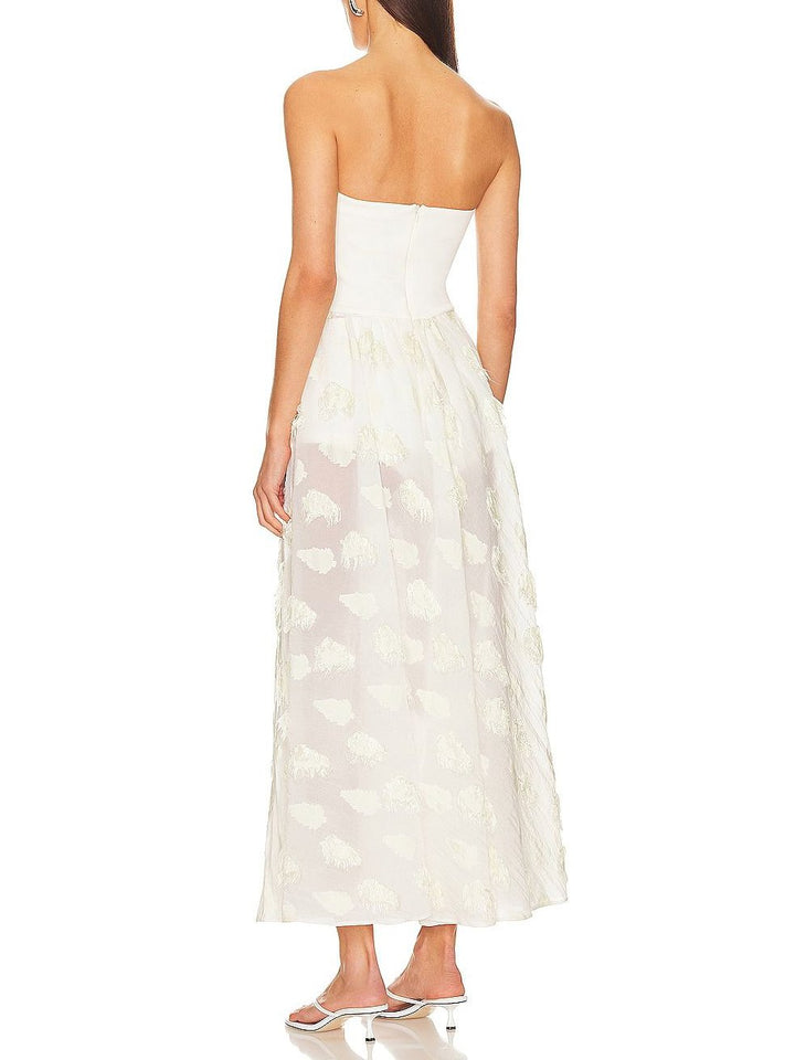 Elegant Strapless A-Line Slightly Sheer Midi Dress