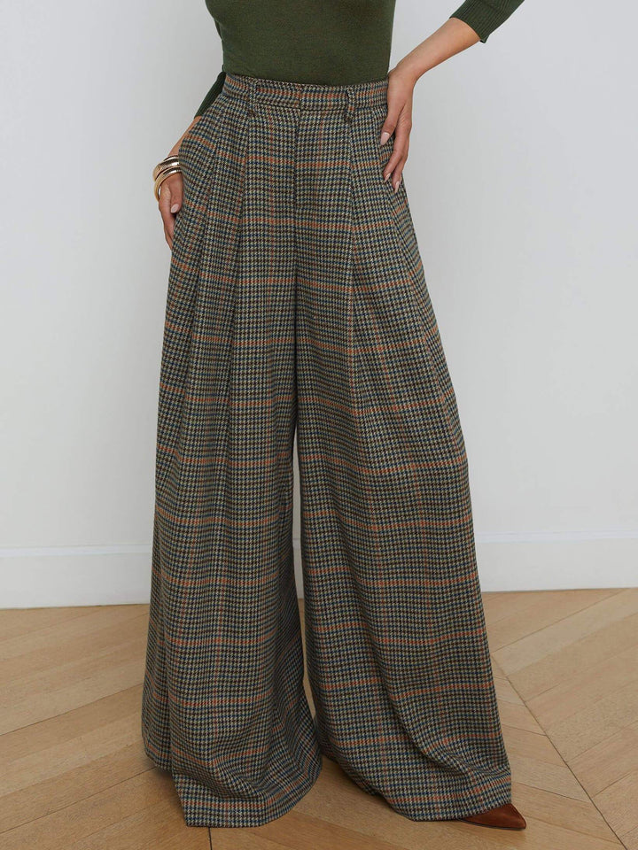 Retro Casual Plaid Suit Wide-leg Pants