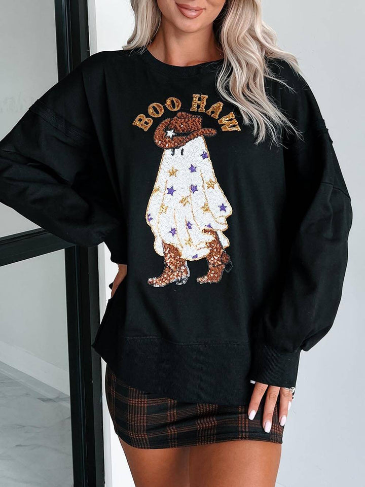 Halloween Ghost Sequin Print Casual Loose Sweatshirt