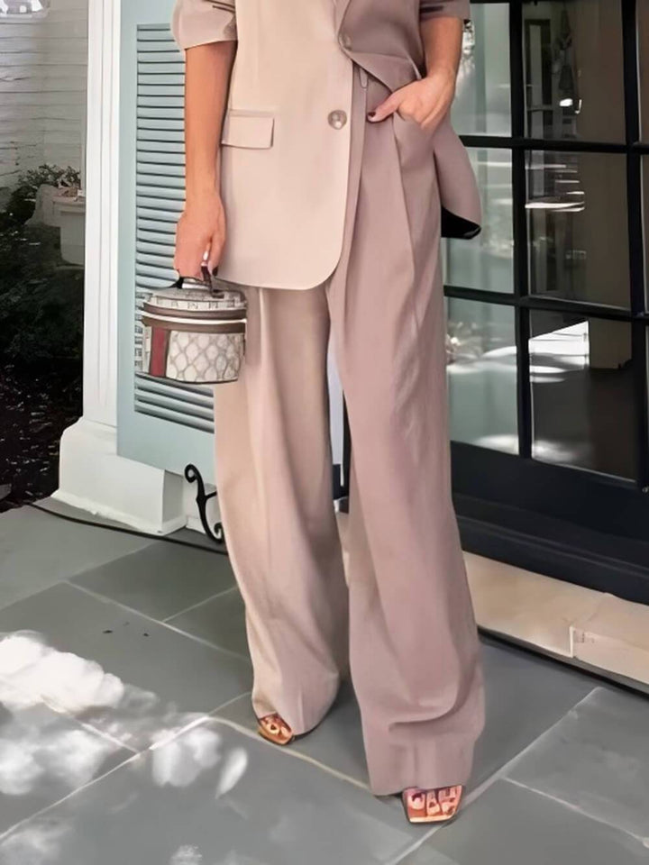 Unique Two-Tone Colorblock Classic Suit-Style Wide-Leg Pants